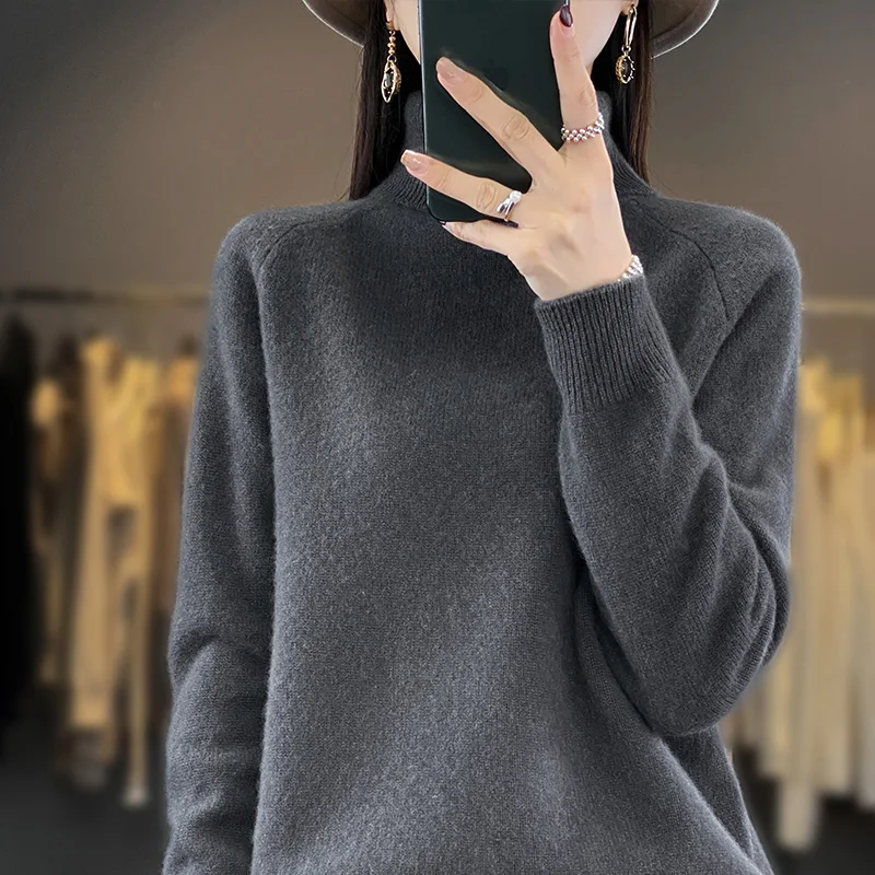 LDZWSM Cashmere Sweater Women Long Sleeve Turtleneck Merino Wool Casual Jumpers Solid Knitwear Pullover Tops Autumn