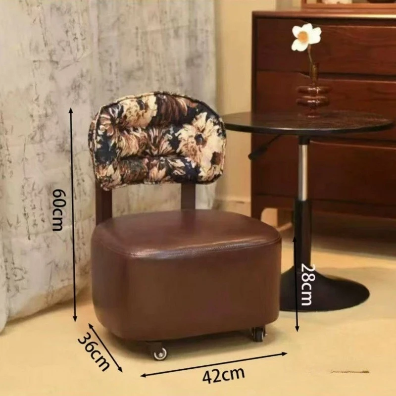 FOR Small Chair Home Backrest Sofa Seat Creative Pulley Low Stool with Wheels