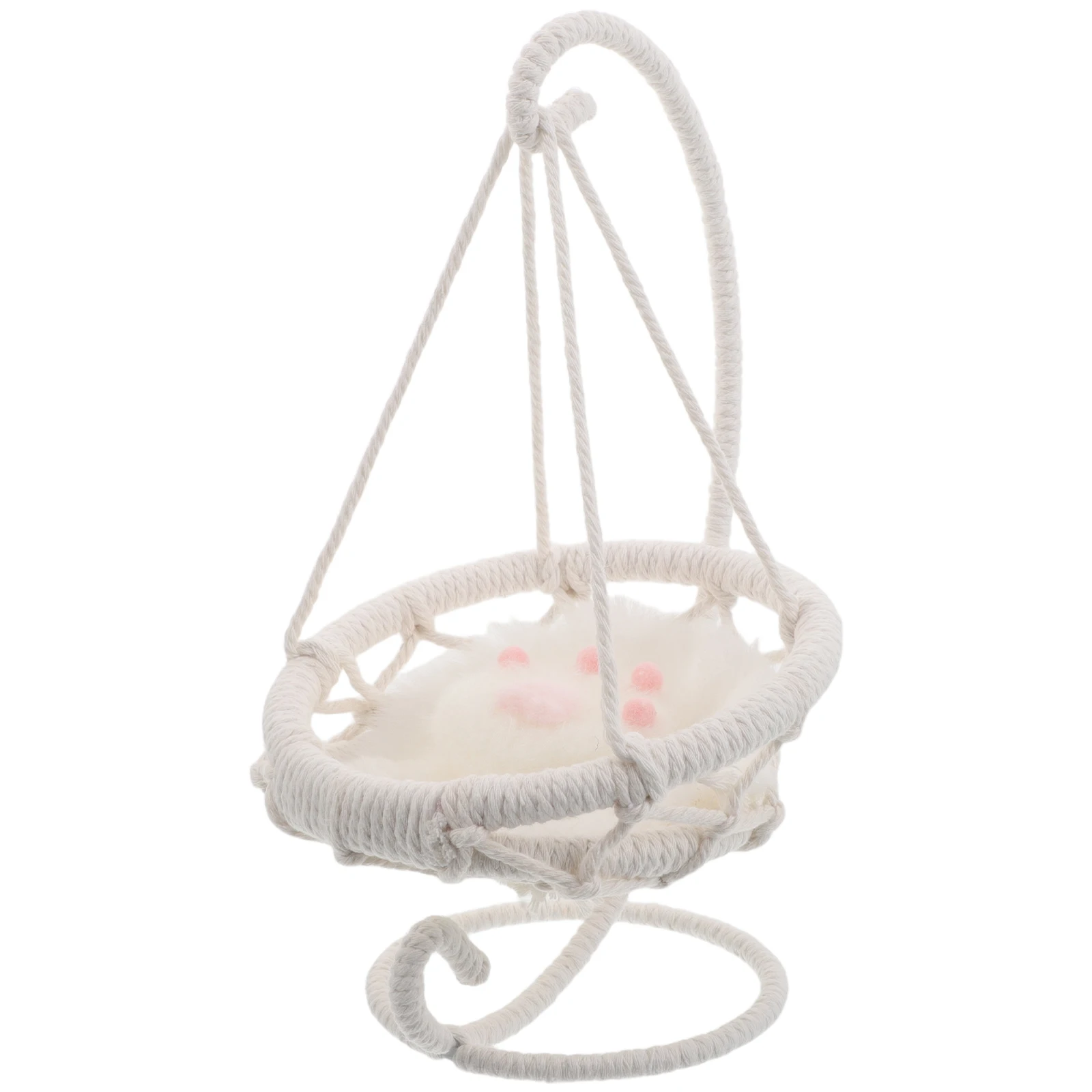 Cadeira de Balanço Miniatura Artesanal com Almofada, Mini Cadeira Suspensa para Decoração de Móveis de Casa de Bonecas, Balanço de Jardim para Casa de Bonecas