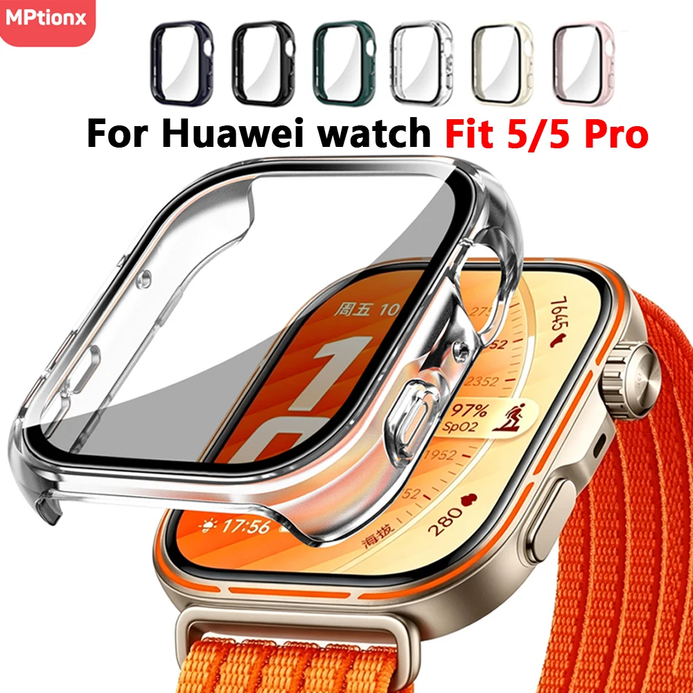Glass+Case For Huawei Watch Fit 5 4 All-Around Screen Protector Hard PC Bumper Tempered Glass Watch Case Huawei Watch Fit 5 Pro