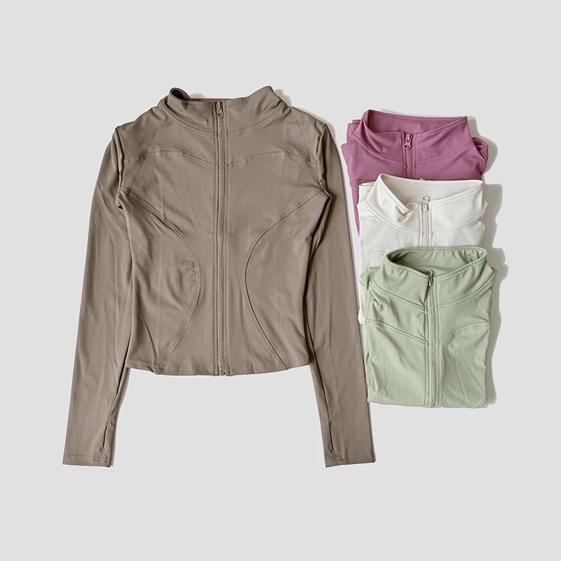 Yoga Tracksuit Women's Standing Collar Long Sleeved Sports Jacket Running Training Gym Fitness Top Windproof Suit