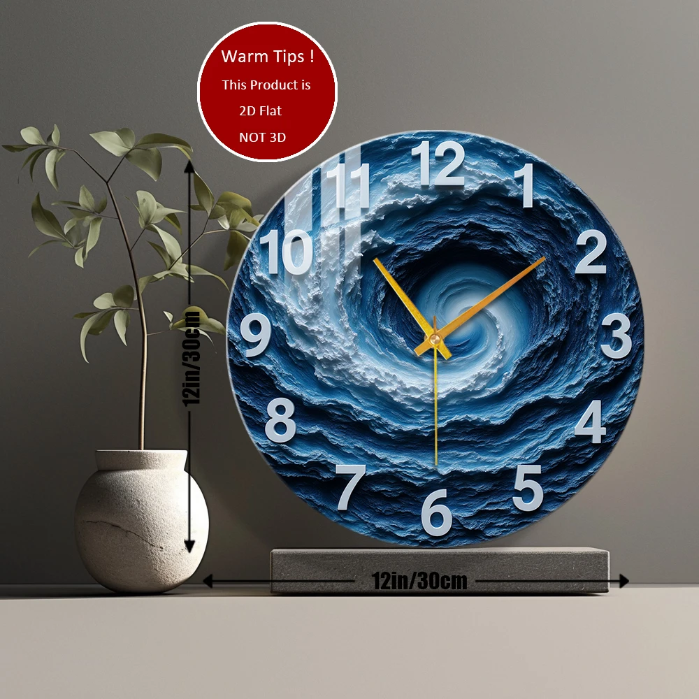 Tempered Glass Wall Clock Ocean Swirl Wave Pattern Clock Suitable For House Home Room Wall Decor or Tabletop Display Anywhere
