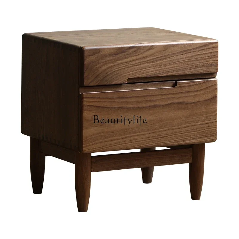 

54Black walnut bedside table Solid wood Nordic simple modern log storage locker