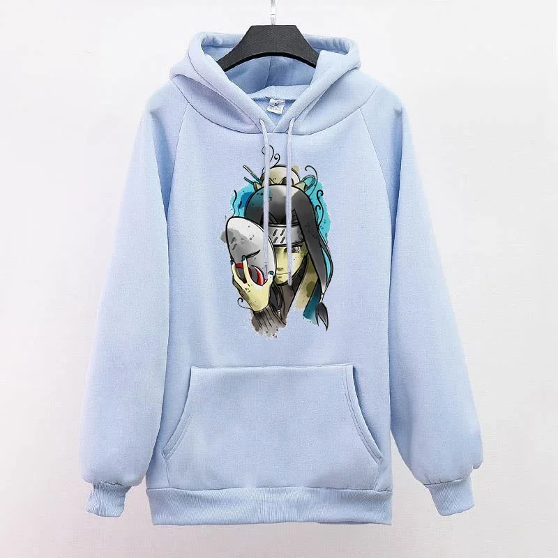 Anime Mask man Oversize Cartoon Print Hoodie Women's Casual Solid Color Hooded  Long Sleeve Pullover Sweatshirt 