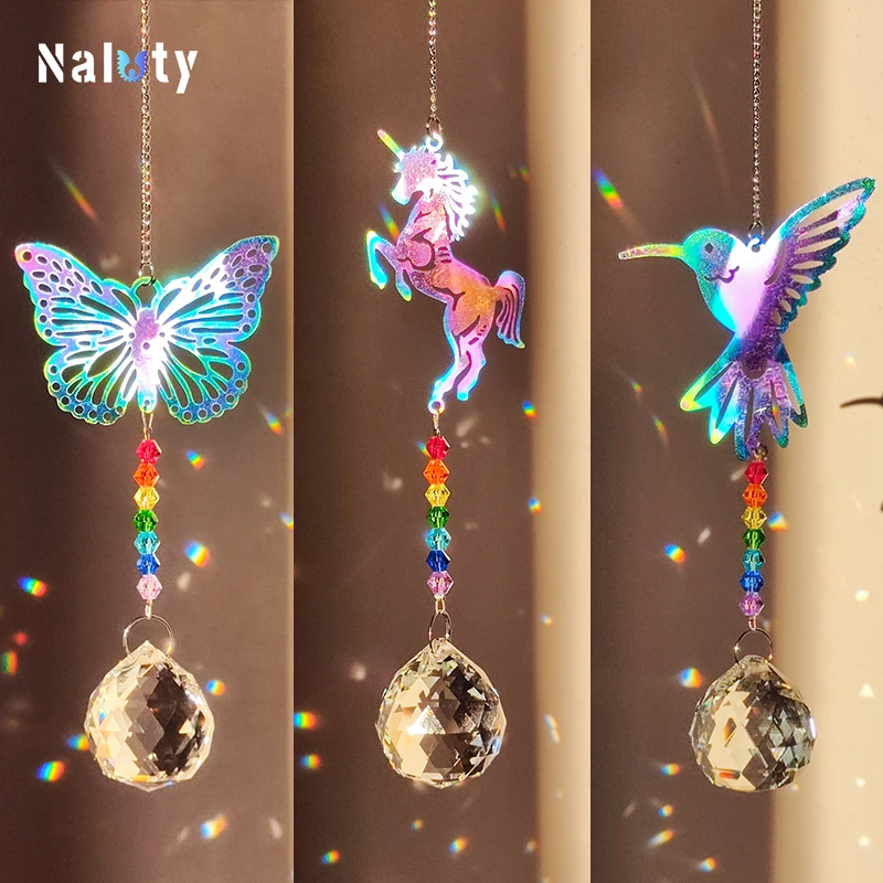 Colgante de cristal dorado púrpura colorido, atrapasoles para jardín, campanas de viento, cadena de cristal, prisma de arcoíris para decoración de fiesta y ventana del hogar