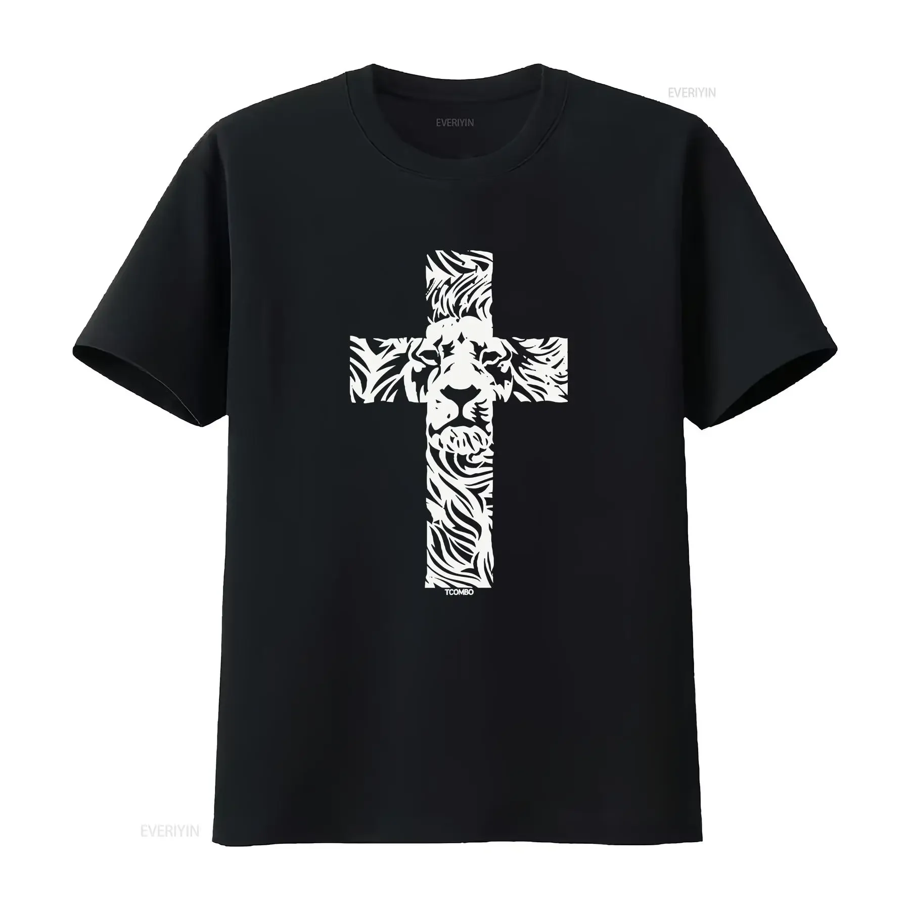 Lion Cross Jesus Blessed God Spiritual King Men's T shirt vintage Washed Versatile fashion Breathable Stylish Unisex Slightly