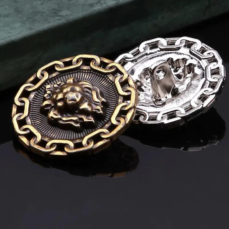 10Pcs Fashion Lion Head Hollow Metal Button British Style Round Coat Dress Decoration Sewing Button Cufflinks