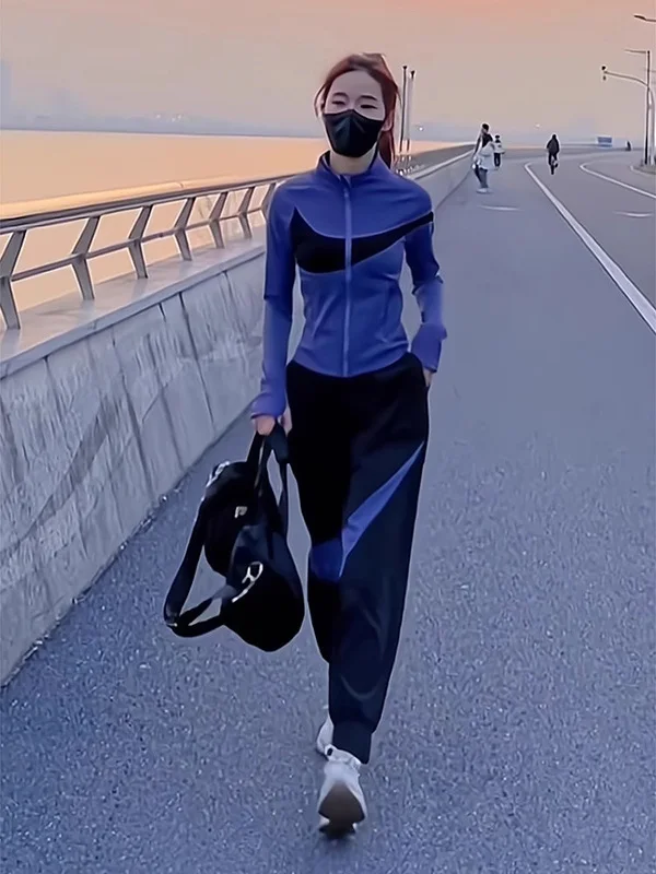 

Outdoor Casual Fitness Set Women's Spring Autumn 2025 New Fashion Slimming Running Two-Piece Suit Long Sleeve Zipper Closure