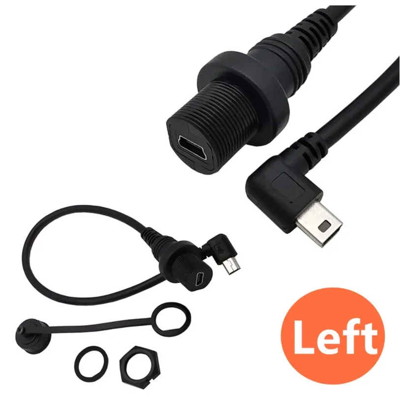 30cm IP67 Mini wodoodporny kabel USB, Mini-USB 5pin męski na żeński mocowanie panelu wodoodporny przewód przedłużenie złącza