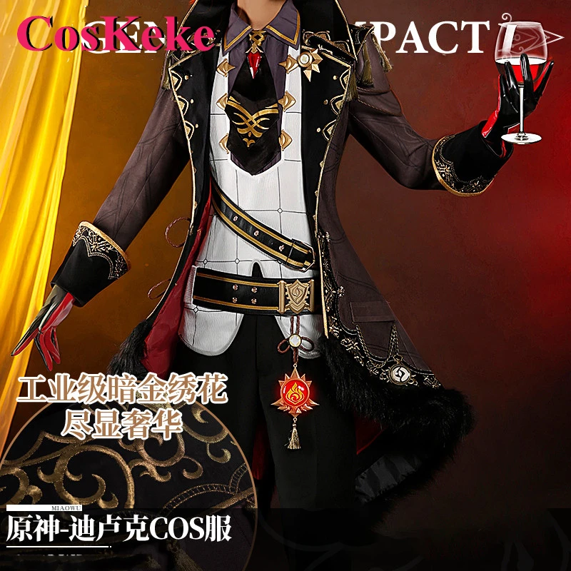 CosKeKe Diluc Cosplay Costume Hot Game Genshin Impact Fashion Brown Battle Uniform Men Halloween Party Role Play Clothing S-XL