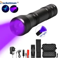 Lanterna UV portátil, luz negra, lanterna zoom, detector de manchas de urina pet, escorpião, 395nm