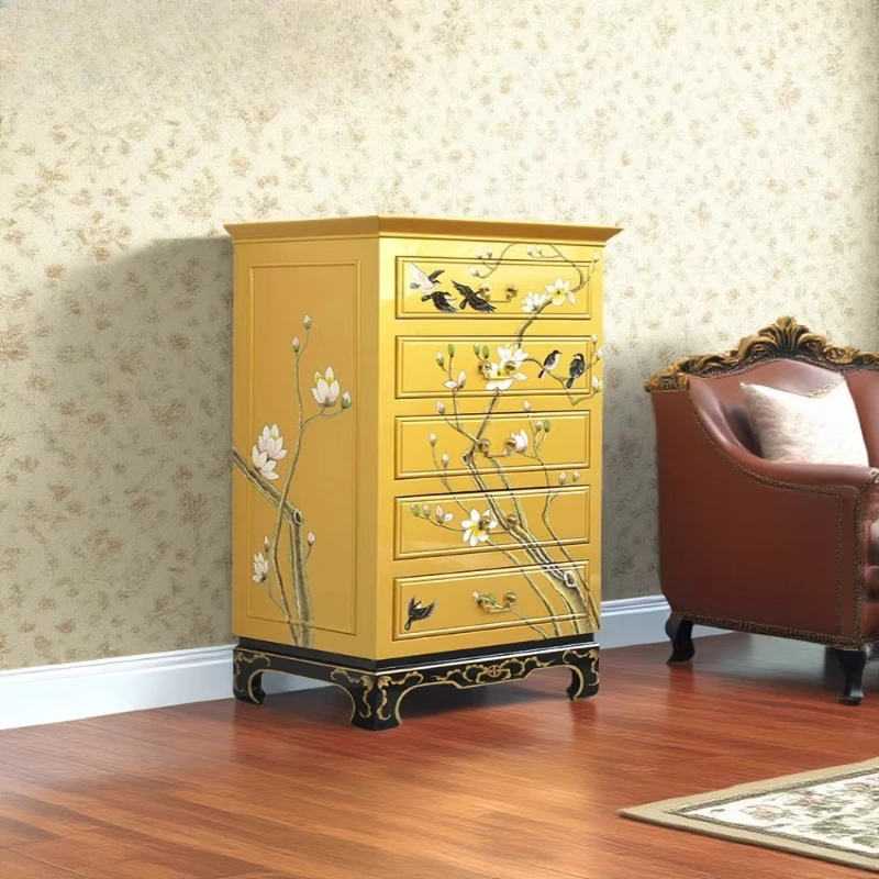 

drawers painted storage cabinet retro modern new Chinese solid wood master bedroom bedside drawer cabinet