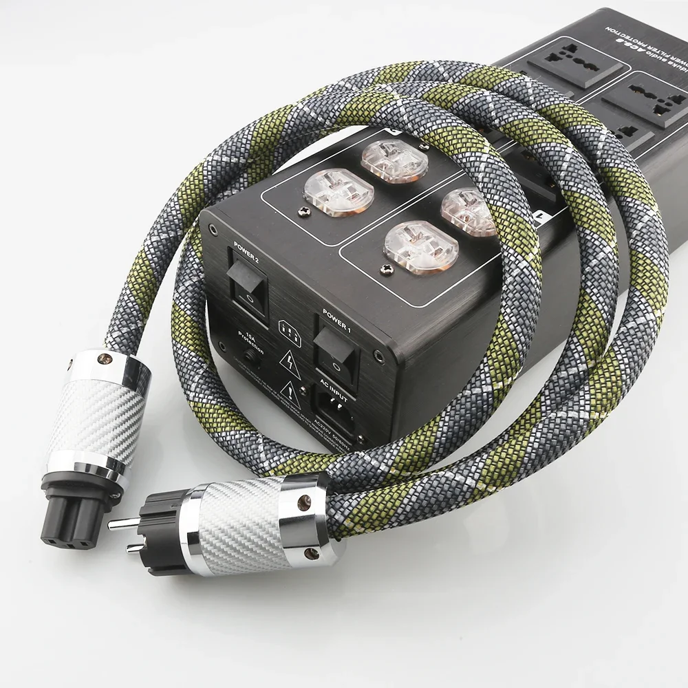 DW24 + P111 كابل طاقة تيار متردد مطلي بالفضة عالي الجودة مع ألياف الكربون مطلي بالروديوم تيار متردد قابس طاقة أمريكي كابل طاقة hifi