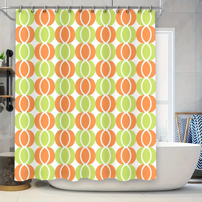 

Green Orange Retro Shower Curtain Modern Bathtub Decor for Bathroom Waterproof Fabric 72 x 84 Inches