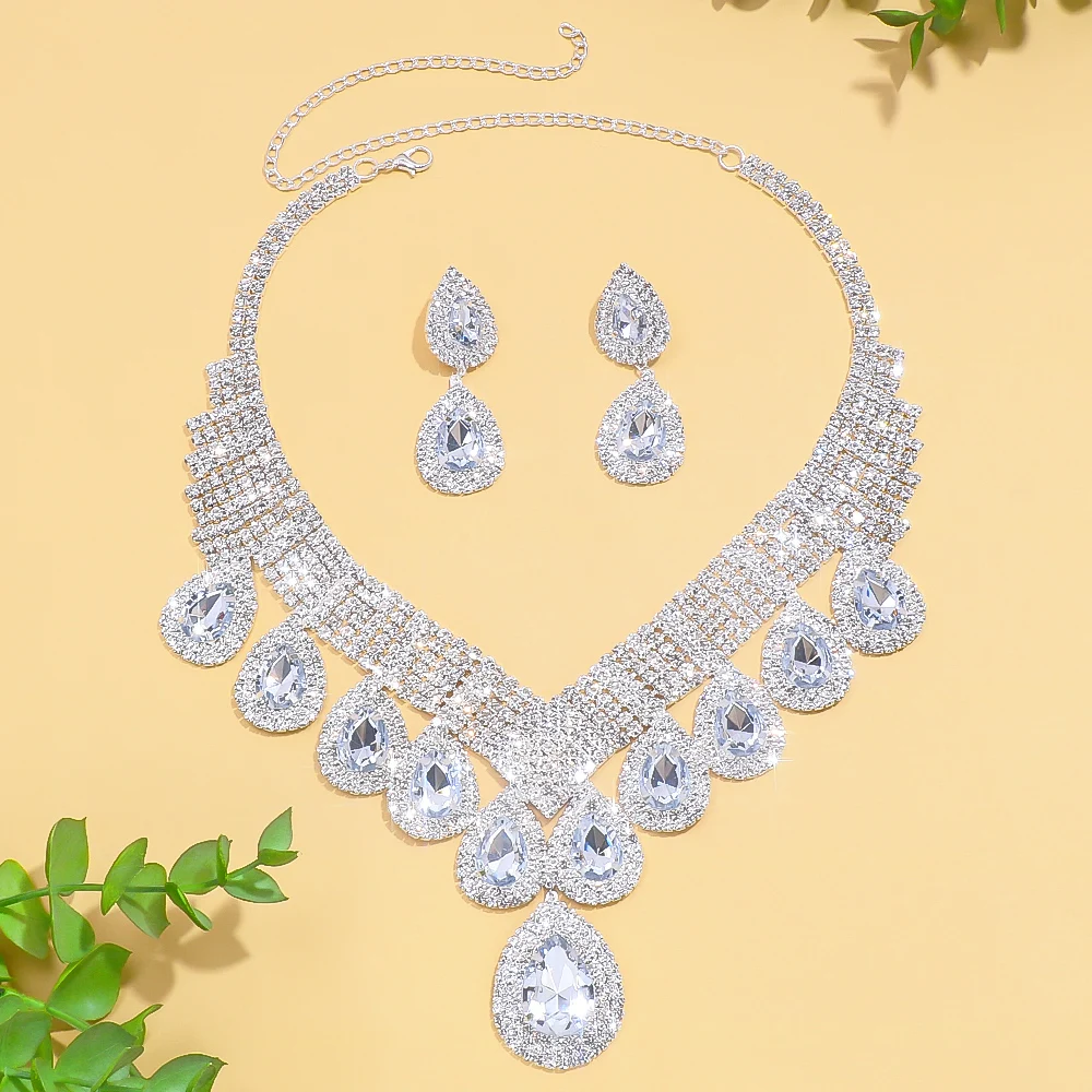 Stonefans Exaggerate Necklace Earrings Set Water Drop Party Accessories Fashion Large Rhinestone Bridal Jewelry Set for Women