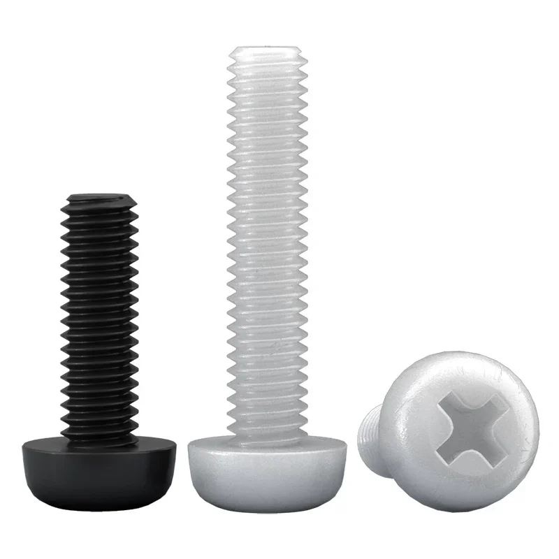 20~50 Pcs Nylon Round Head Screw M2 M2.5 M3 M4 M5 M6 M8 Black/White Phillips Bolt Nylon Round Head Phillips Screws Length 4~60mm