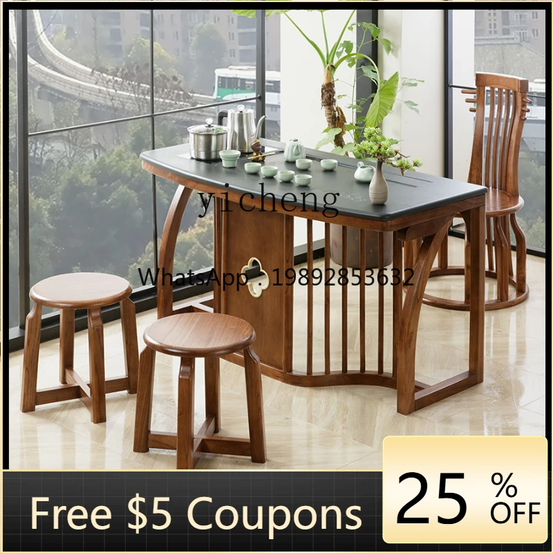 

XL Balcony Table-Chair Set New Chinese Kung Fu Solid Wood B & B Small Bubble Tea Table