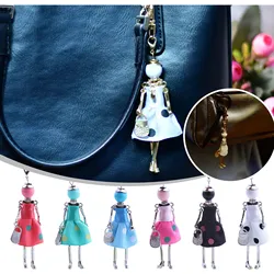 Hot Sale Cute Doll HandBag Keychain Women 6 Colors Flower Dress Dolls Key chain Fashion Jewelry Girl Car Accessories Pendants