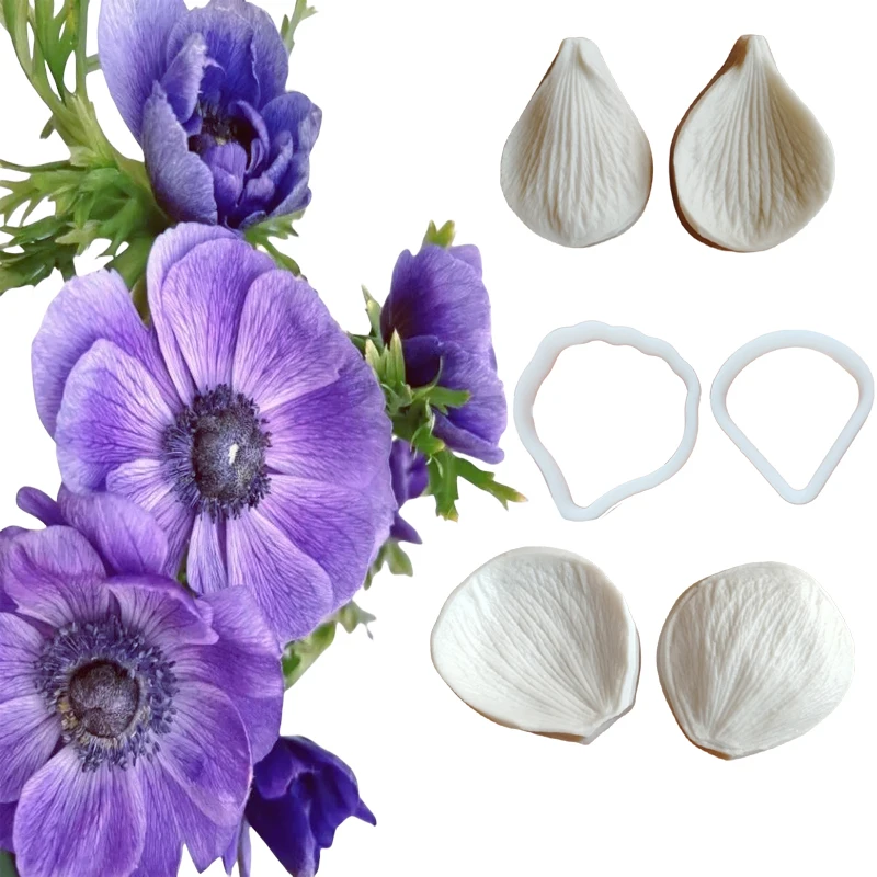Moldes de silicona Anemone para venas de flores, para manualidades, flores de porcelana fría, velas, resina, arcilla, moldes de pétalos, herramientas de corte para pendientes