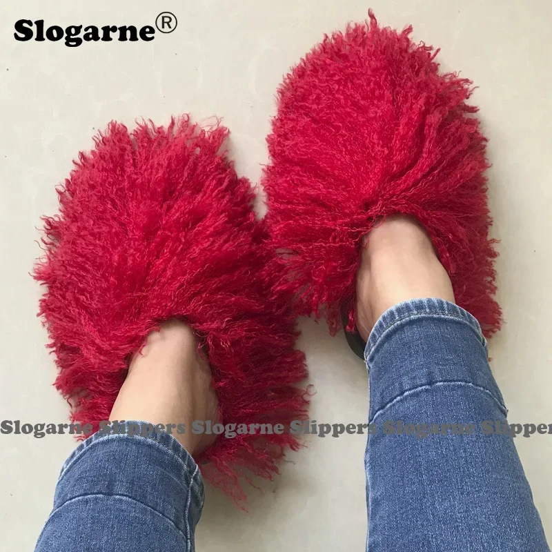 2024 New Women Winter Faux Fur Slippers Plus Size Woman Luxury Furry Plush Warm Fur Slipper Home Cotton Shoes Indoor Fur Slides