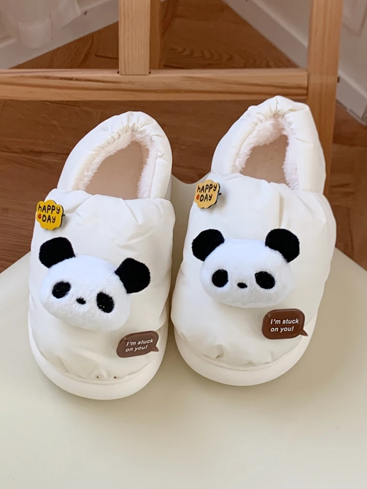 Indoor Warmth And Anti Slip Home Shoes Men And Women In Winter Lovers Lovely Panda Waterproof Cotton Indoor Household Slippers