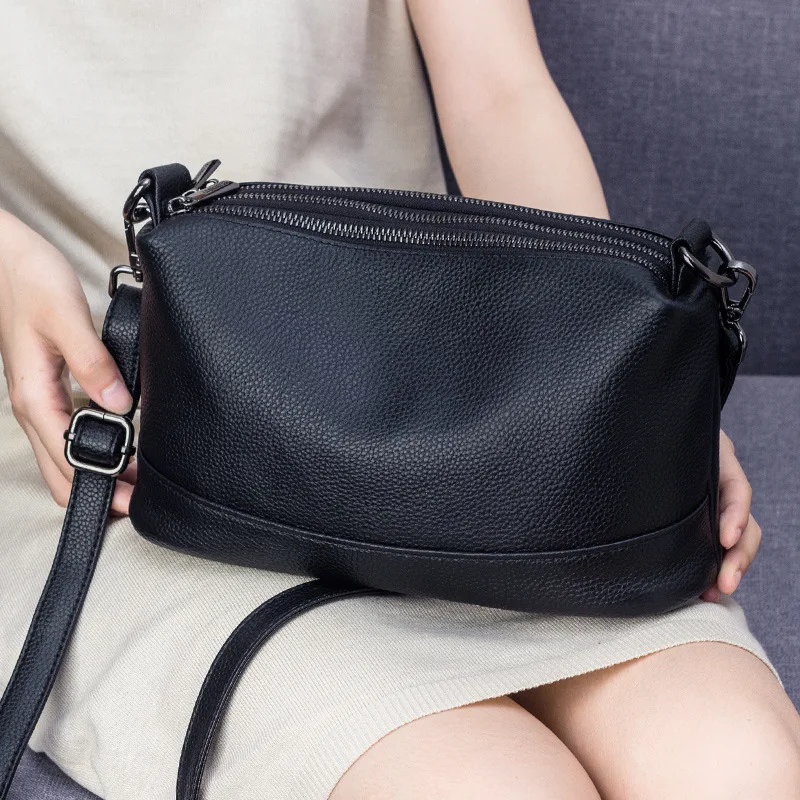 

2025 Новая модная многослойная кожаная женская сумка с несколькими молниями, сумка через плечо на одно плечо, мягкая кожаная сумка с головой