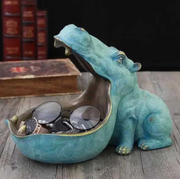 [Crafts] Hippopotamus statue decoration resin artware sculpture statue hippo storage box decor home decoration room ornaments