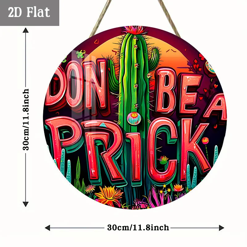 2D Flat, 1pc Vibrant Cactus Woodblock Printing Decoration, Desert Art Round Wall Decor Funny Saying Round Wooden Decoration, Bol