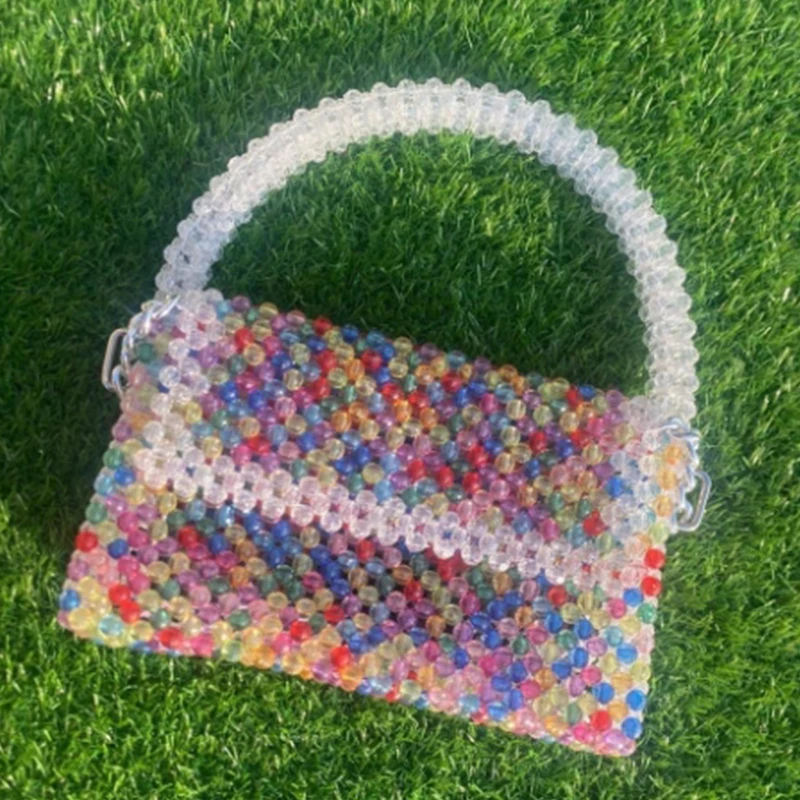 

Colorful Fantasy Niche Design Flip Small Square Bag Fashionable Bead Pearl Production Girl Handbag New Wholesale Available