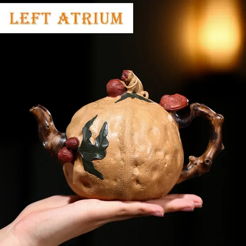 

Yixing High-end Handmade Tea Pot Longevity Peach Ganoderma Purple Clay Teapot Kettle Chinese Tea Ceremony Customized 540ml