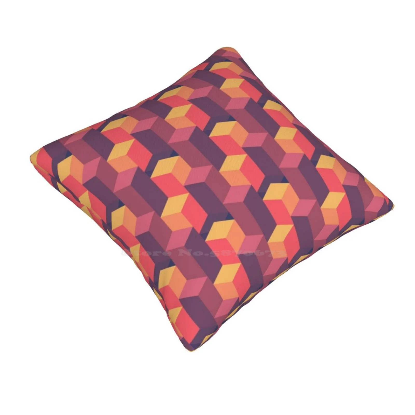 Sunset Isometric Throw Cushion Pillow Cover Graphic Design Digital Pattern Vector Abstract Sunset Isometric Orange Purple Cubes