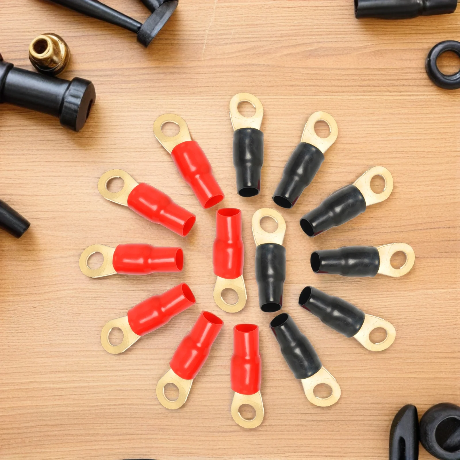 

10Pairs Electrical Insulated Crimp Terminals Copper Gold Plated 4 Gauge Ring Terminals for Car Audio Wire Connectors