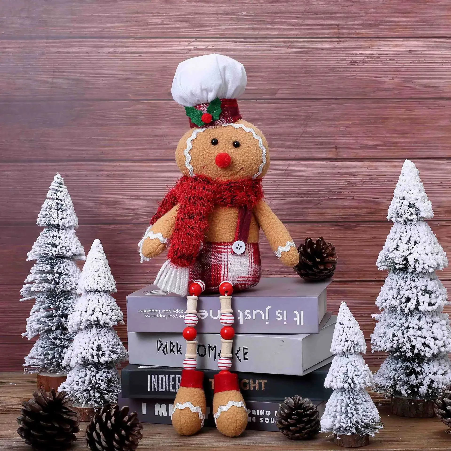 Lebkuchenmann Puppe Holzperlen Puppe Weihnachtsatmosphäre Dekoration Ornament Home Festival Zwergpuppe Dekoration Lieferungen Neu – Detail 3