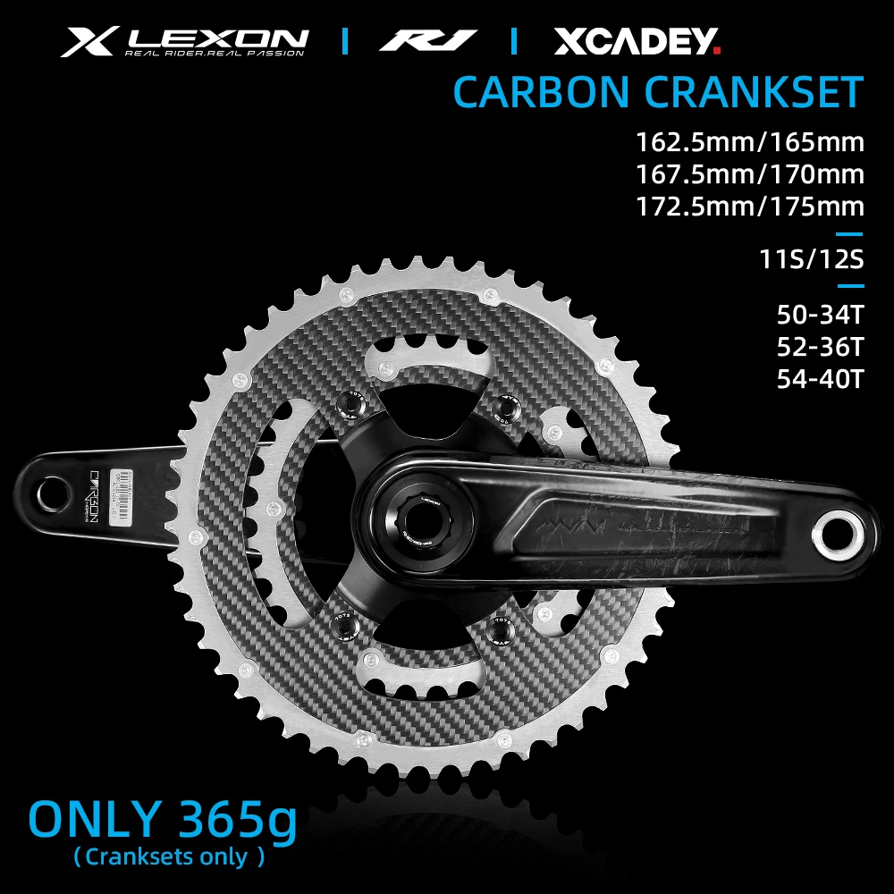 LEXON Road Full Carbon Cranksets Superlight Bicycle Crank 29mm Spindle 162.5/165/167.5/170/172.5/175MM Bike 52-36T Cycling Parts