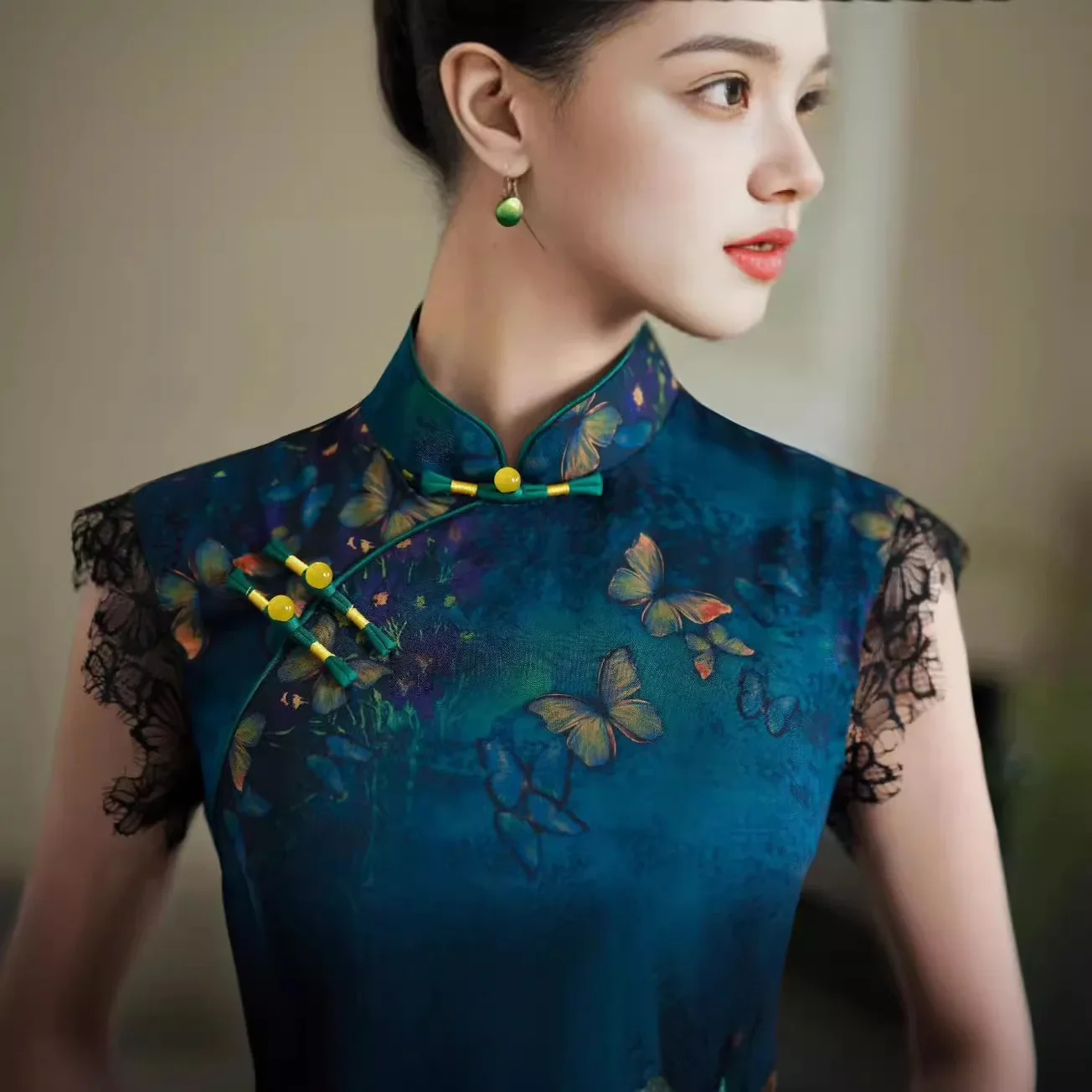 فستان شيونغسام مطبوع صيني كلاسيكي نسائي ، تشيباو بأكمام قصيرة طويلة ، طراز تقليدي ، حفلة ، ربيع ، صيف ، جديد #5