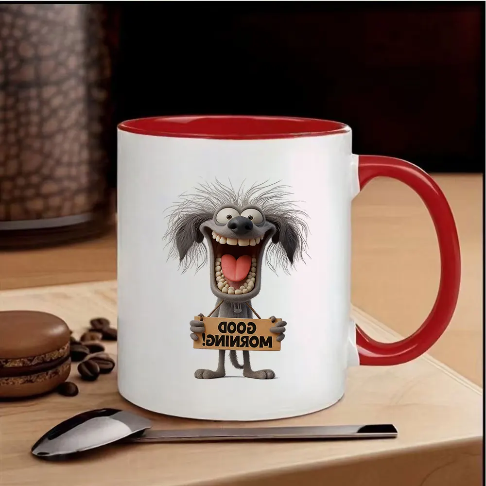 11oz Good Morning Crazy Dog Print Ceramic Coffee Mug for Home Office Birthday Party Summer Tableware Holiday Present Christmas C