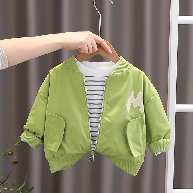 2024 Baby Letter Jacket Boys Fashion Casual Coat Spring Autumn New Female Long Sleeve Solid Color Zipper Cute Clothes 12M-6 Year