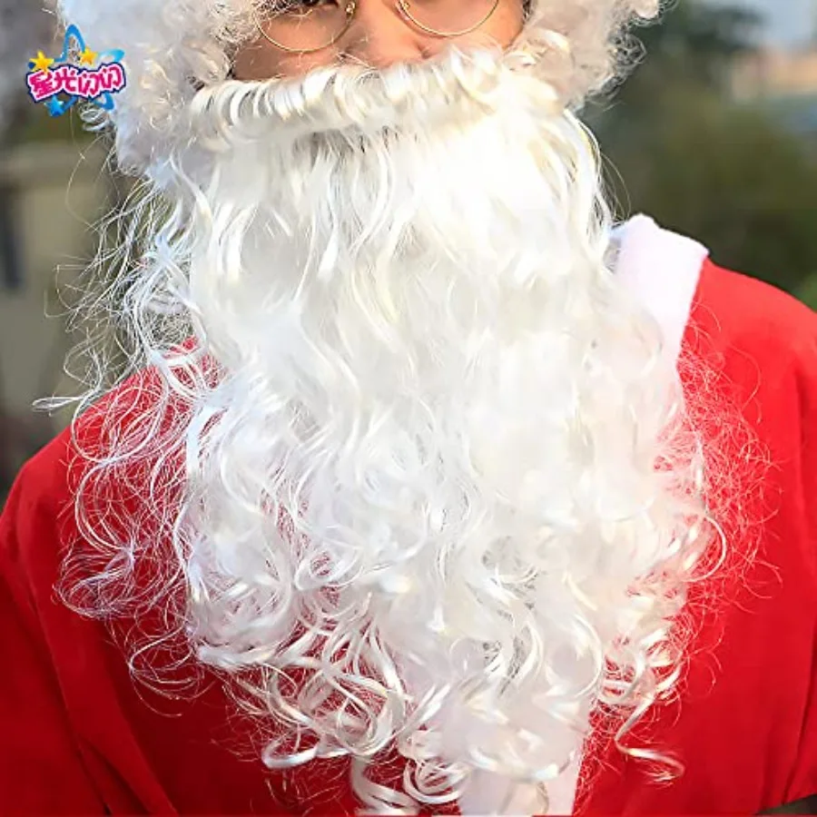 Utavu سانتا شعر مستعار ولحية مجموعة عيد الميلاد شعر مستعار فستان بتصميم حالم أبيض