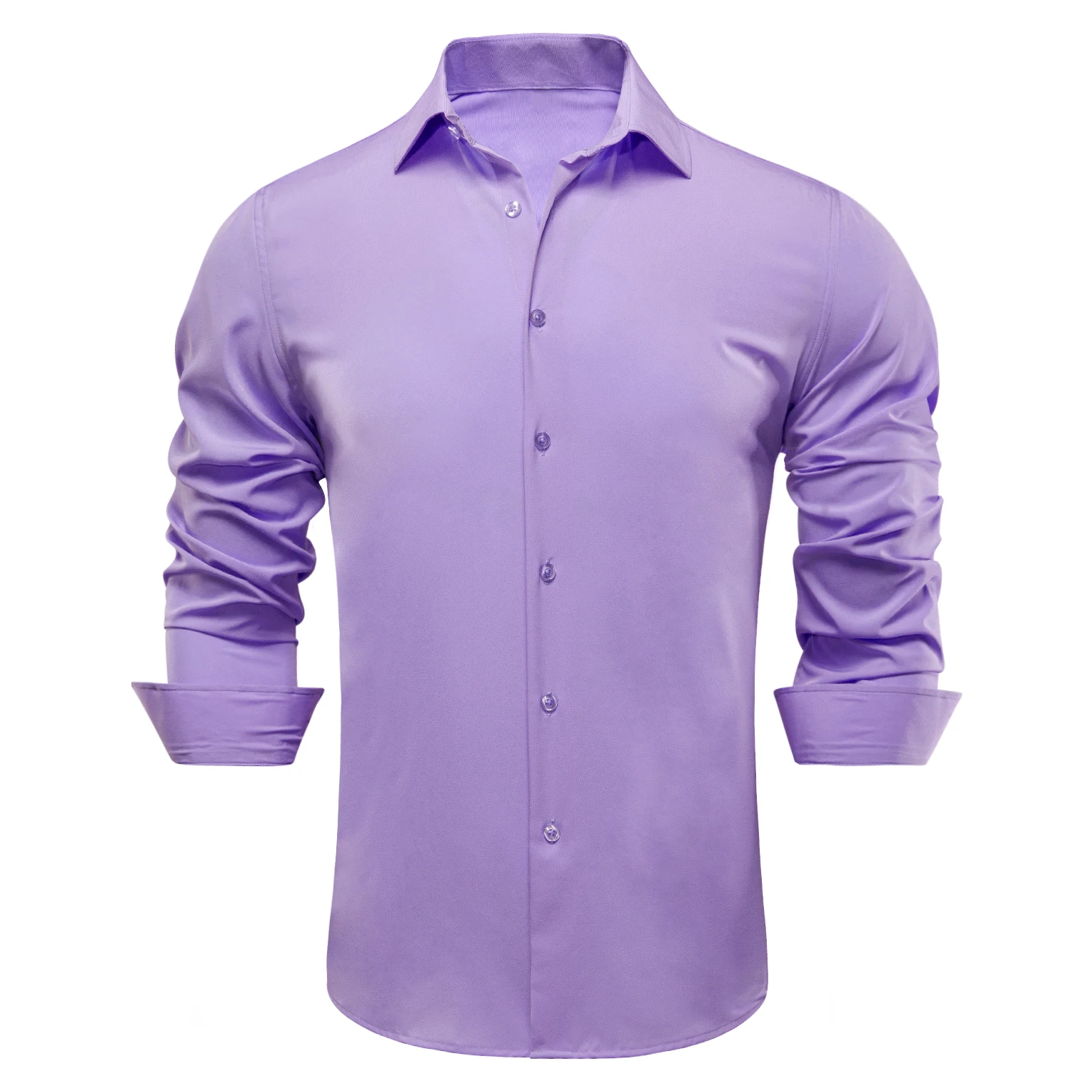 Hi-Tie Jacquard Solid Lilac Voilet Mens Silk Shirt Long Sleeve Lapel Shirt Blouse Outerwear Wedding Office Breathable Quality