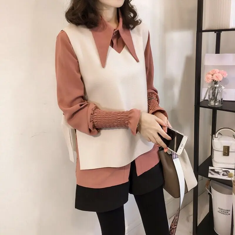 

Plus Size Women's Vest Shirt Slimming Shirt Two-Piece Suit