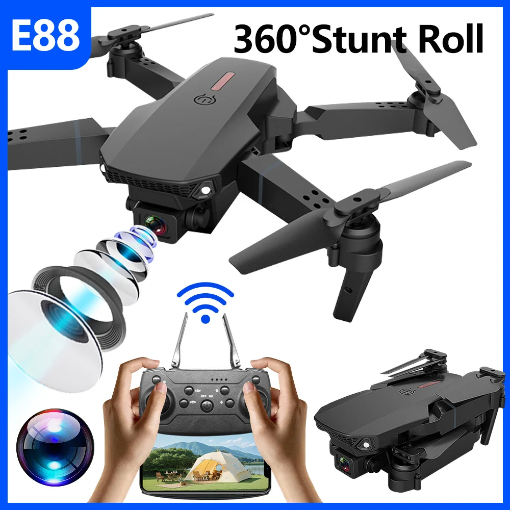 E88 Mini Drone UAV 360 องศาหมุนพับ WiFi รีโมทคอนโทรลการถ่ายภาพทางอากาศ Quadcopter ของเล่นเฮลิคอปเตอร์ One-Click ใหม่