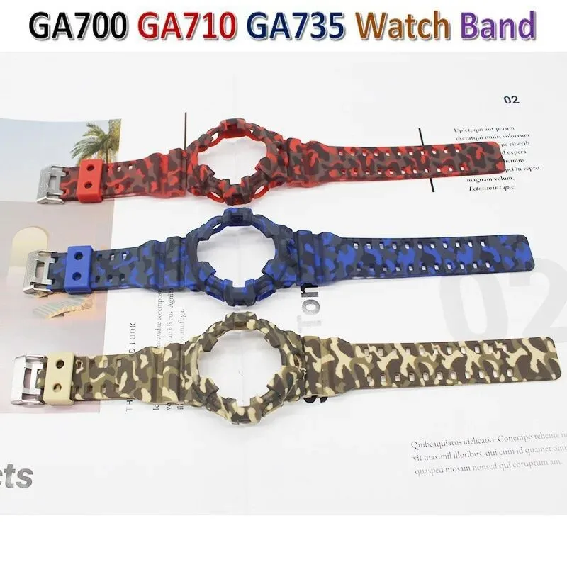 Camouflage Watch Band Cover Protective case GA700 GA710 GA735 Screen Bracelet Frame bezel GA-700 GA-710 GA-735 Strap