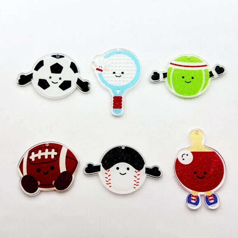Cartoon Badminton Racket Acrylic Keychain Pendant Bag Decor Charm