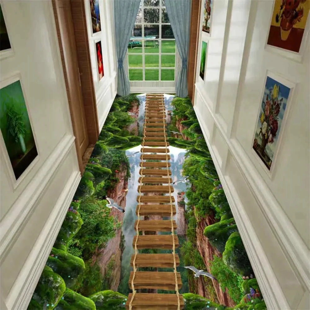Visual Carpet 3D Graphic Illusion Cliff Falls Print Floor Mat Small Area Rug for Living Room Balcony Stair Kitchen Hallway Decor