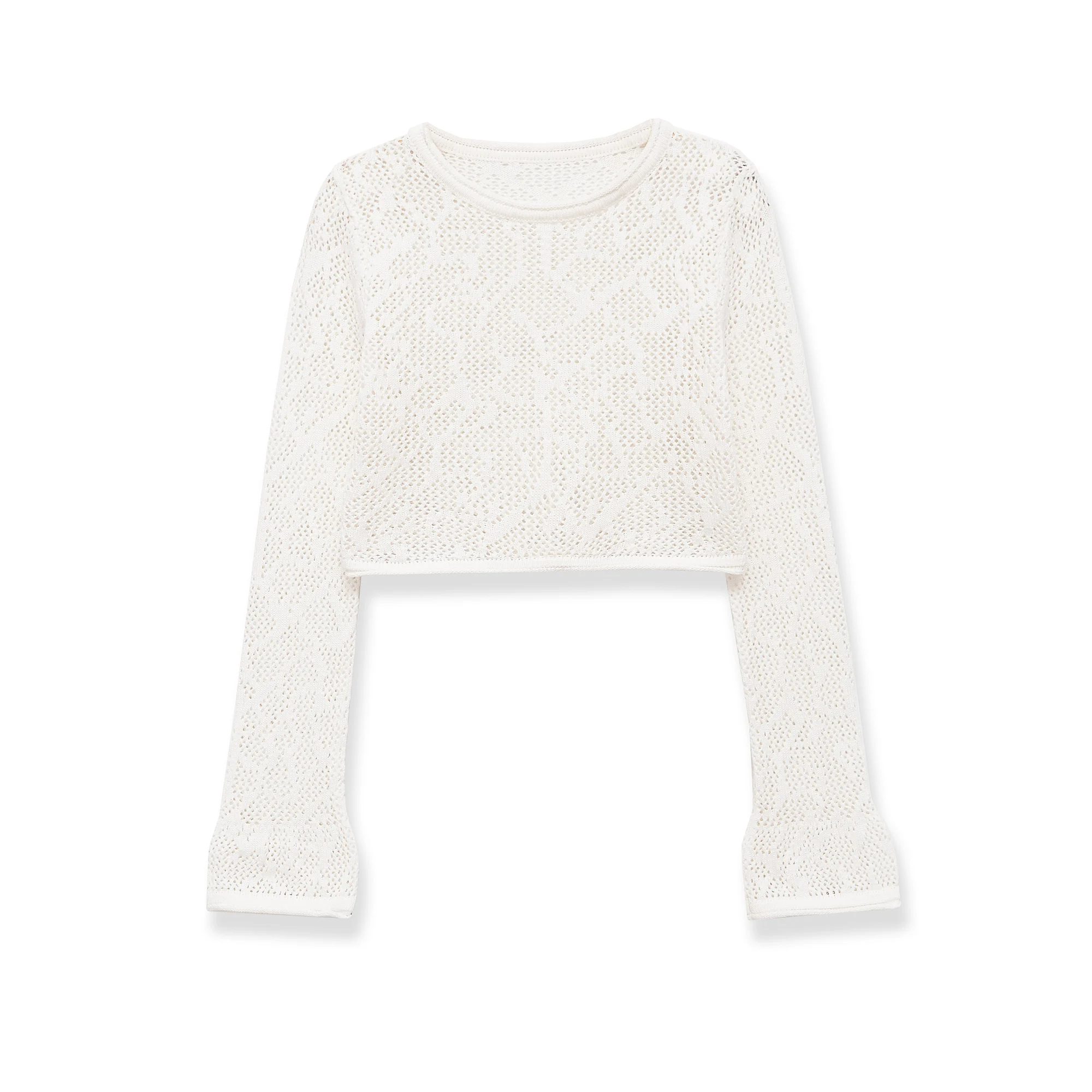 Sommerliche neue Mode Langarm-Pullover mit Lochmuster, Retro O-Ausschnitt, vielseitig kombinierbar, lässige Damenpullover, schicke Oberteile