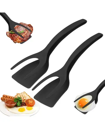 New 2 in 1 Grip Flip Spatula Tongs Egg Flipper Spatula Nylon Non Stick Coating Pancake Fish French Toast Omelet Making Tool