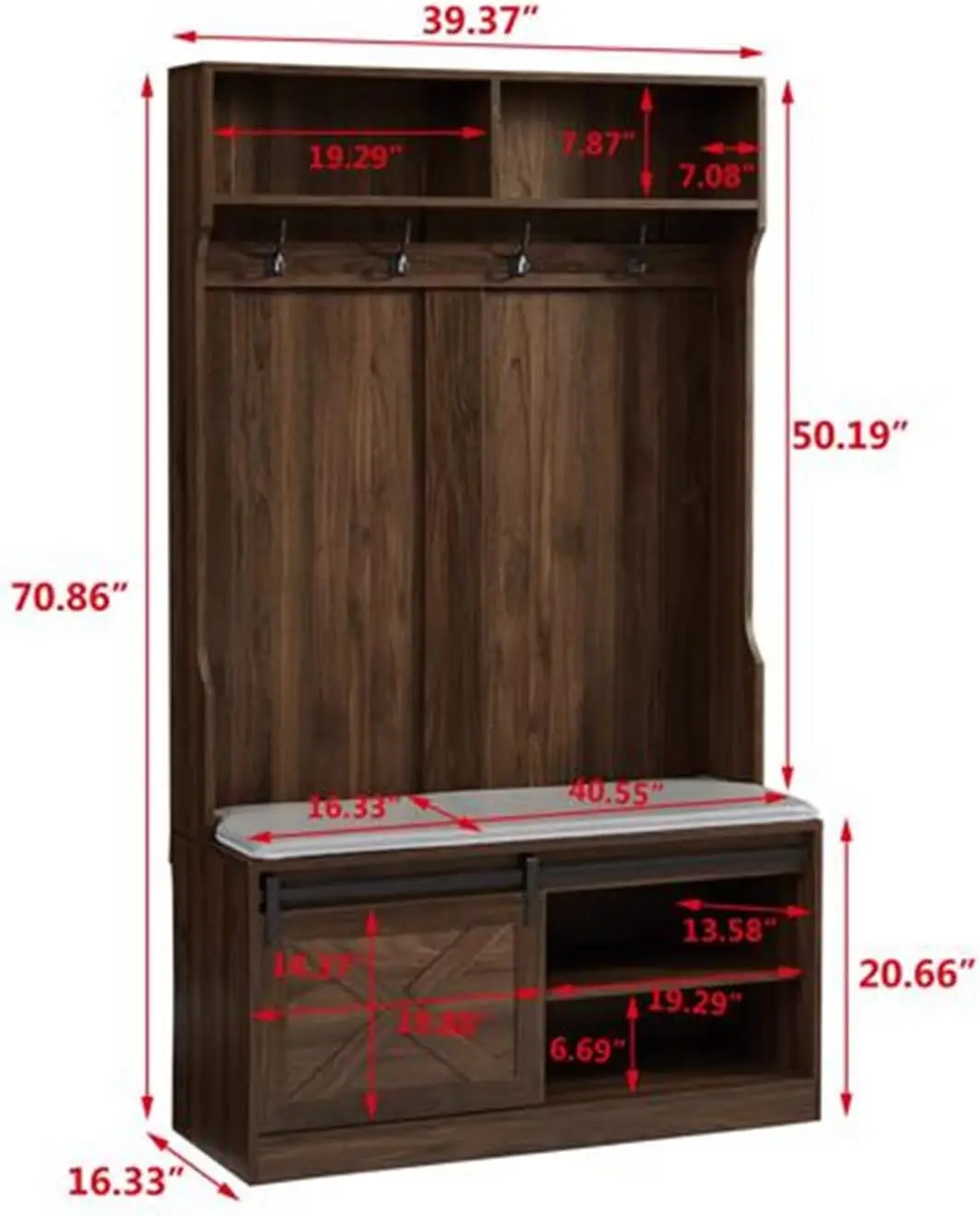 Column Coat Rack With Storage Shoe Cabinet With Drawer Furniture Simple Retro Style Suitable For Bedroom, Porch Dark Brown