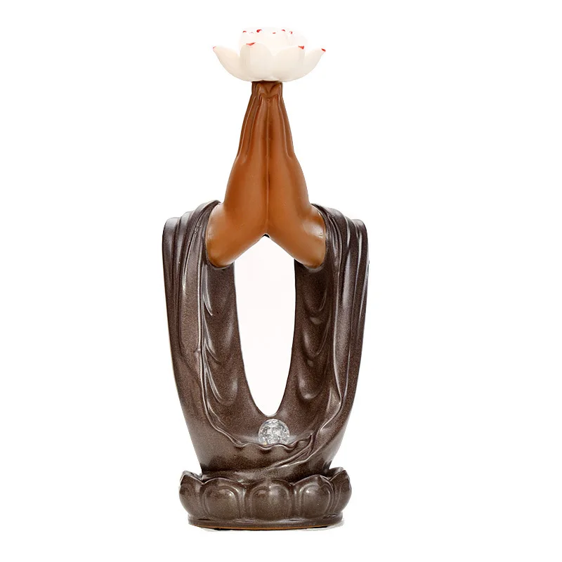 Imagem -05 - Handmade Backflow Incenso Burner Led Burner Creative Yoga Decorações Zen Buddha Mão Mão Lotus 20cones Mascote Presente