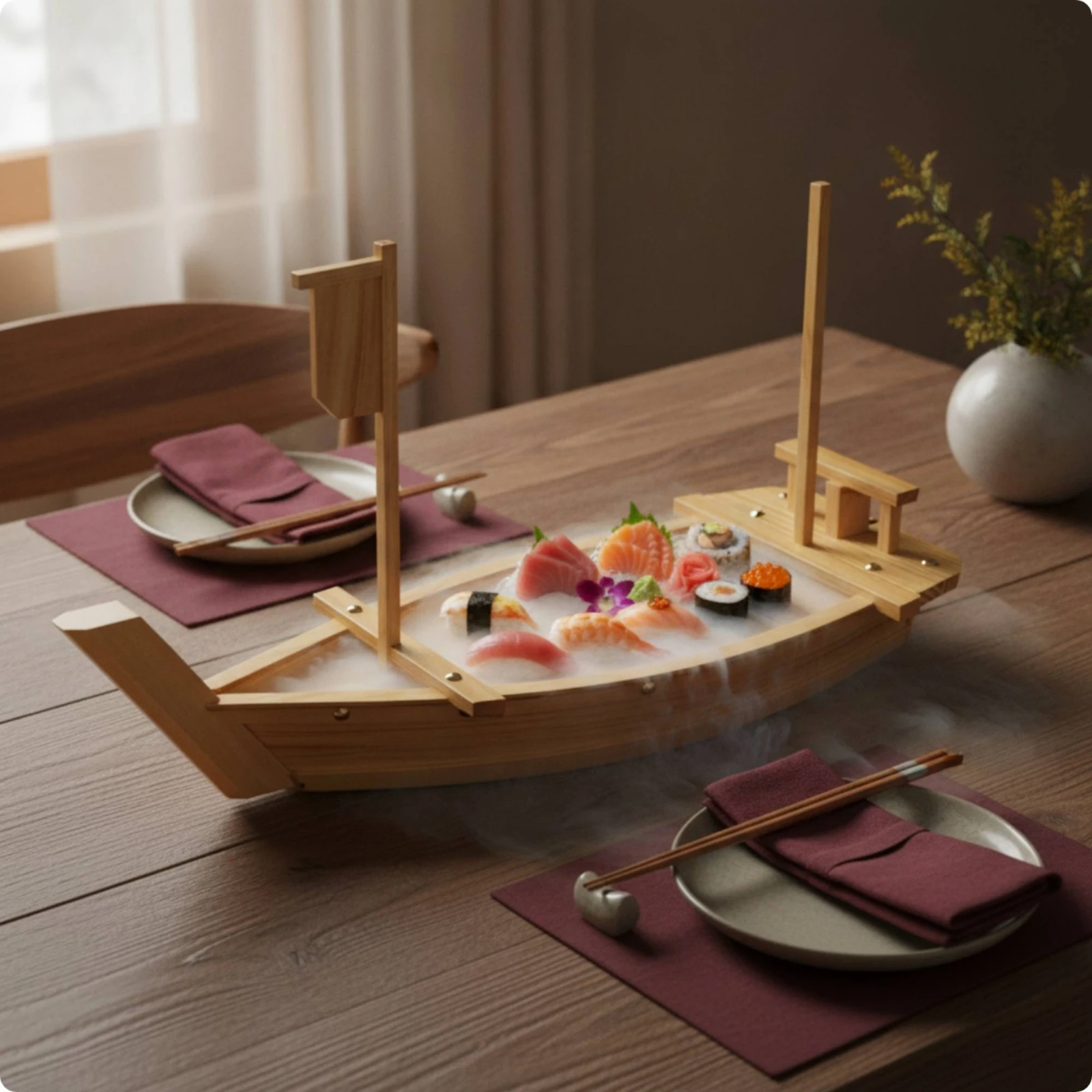 Plateau de service à sashimi robuste, bateau à sushi écologique pour restaurants et fêtes à thème