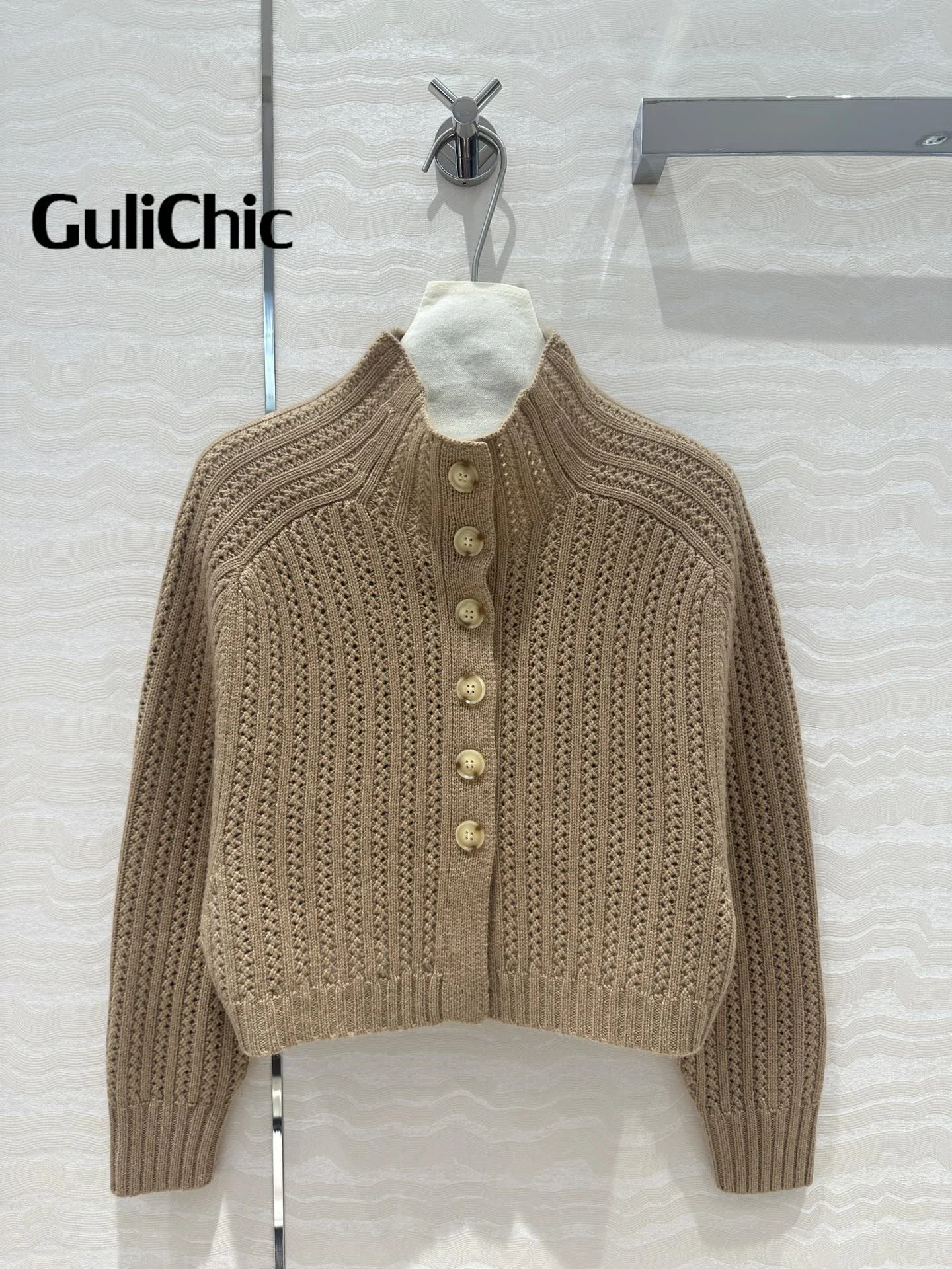 9.3 GuliChic Women Temperament Sweet Turtleneck Collar Single Breasted Reversible Design Wool Cashmere Knit Cardigan Lady